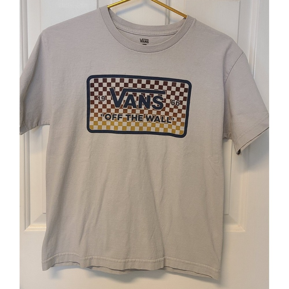 VANS Off The Wall Shirt YOUTH Boys Large Gray Blue Short Sleeve